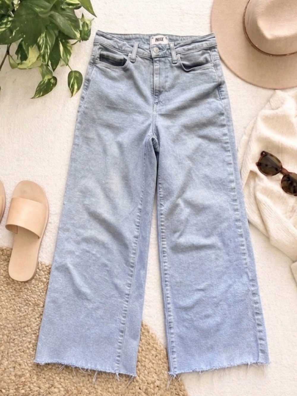 Paige Harper Ankle Wide Leg Jeans Women Size 26 Light Wash Raw Hem Casual Cute